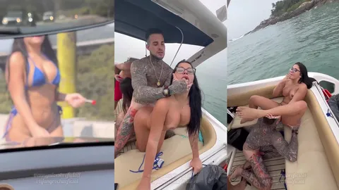 Anny Alves fazendo orgia com três machos na lancha