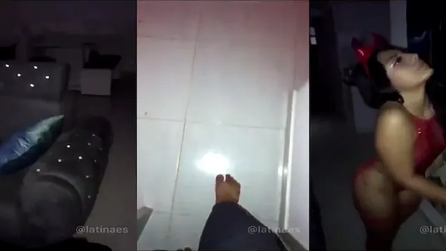 Rabuda fantasiada de diabinha quicando na vara