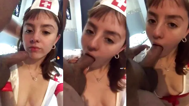 Enfermeira novinha chupando até se engasgar