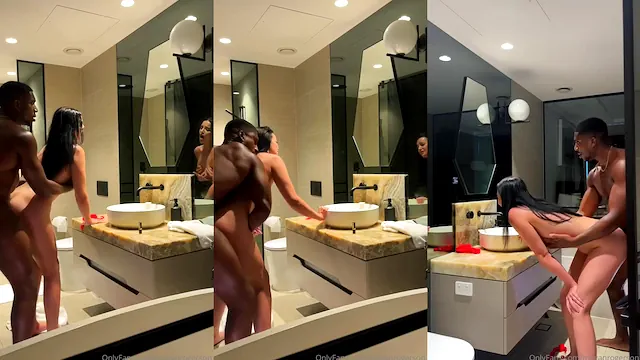 Negão soca na morena magrinha na pia