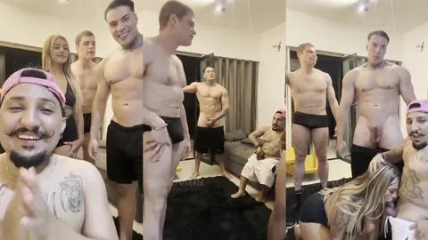 Hairy Slut Sucks Off Three Guys