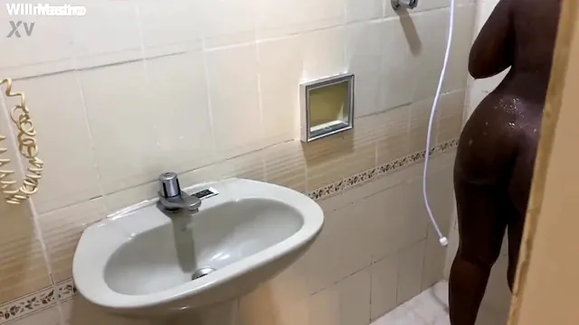 Angolan Little Cousin in the Shower Takes Dick in Her Huge Pussy