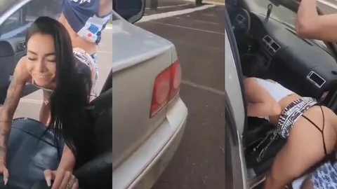 Naughty Brunette Fucks in Car Parked on the Street!