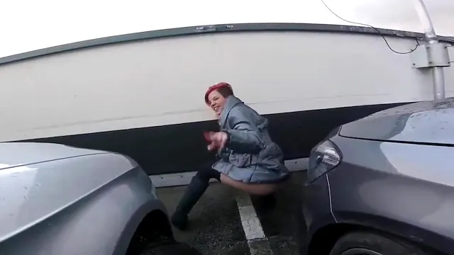 Redhead Exhibitionist Shows Pussy in Public While Peeing