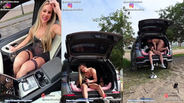 Loira rabuda cavalgando pau no porta-malas