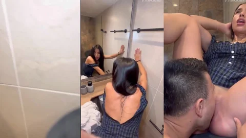Horny Amateur Gets Facial Cumshot in Bathroom