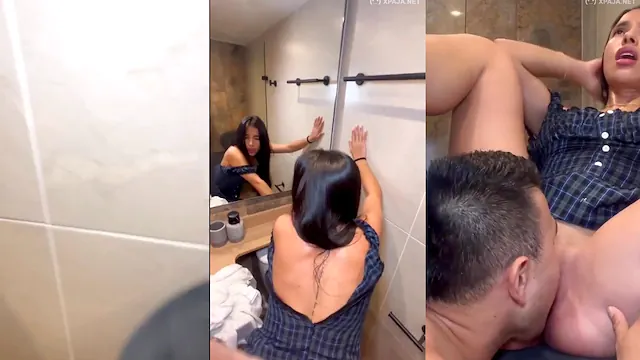 Horny Amateur Gets Facial Cumshot in Bathroom