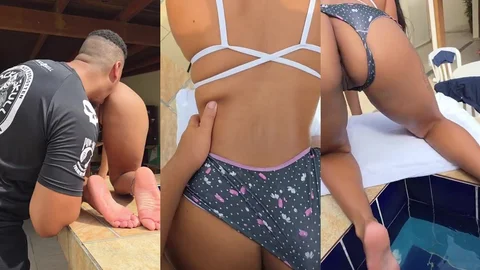 Thick Morena Fucked in Tiny Short Shorts by Pool