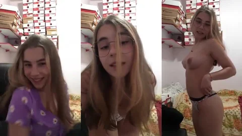 Blonde in Glasses Touching Herself in Public