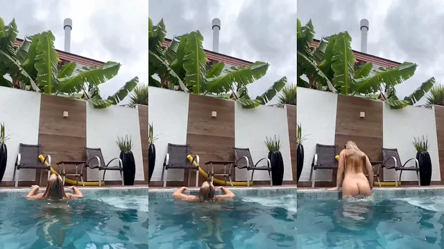 Sarah estanislau nua na piscina