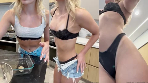 Lina Belfiore mostrando o corpo enquanto assa biscoitos