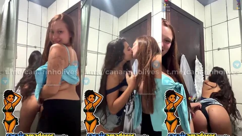 amigas brincando no banheiro