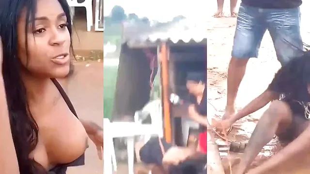 Novinha apanhou e mostrou a buceta e o cu quando caiu