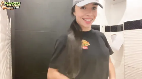 Skinny girl at work filming herself taking off her clothes in secret