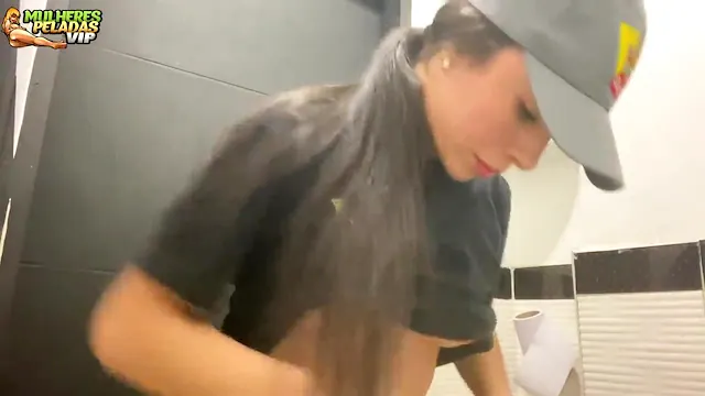 Skinny girl at work filming herself taking off her clothes in secret