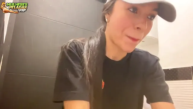 Skinny girl at work filming herself taking off her clothes in secret