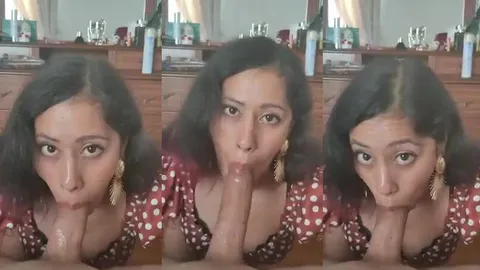 Horny wife sucking until hot milk comes out in her mouth