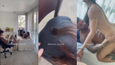 Musa safada vendada fodendo dois machos