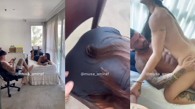 Musa safada vendada fodendo dois machos