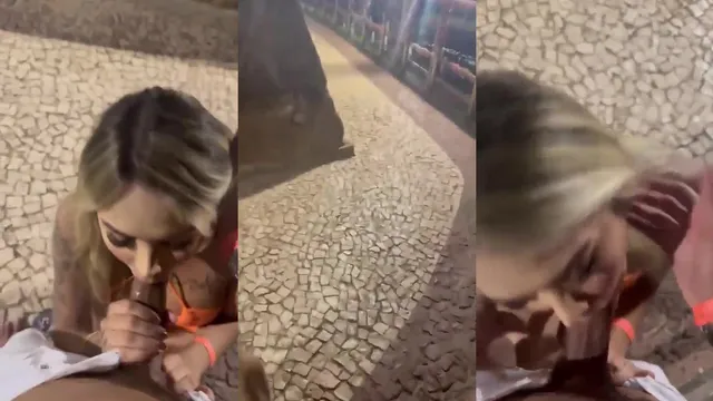 Blonde Amateur Sucks Cock Outdoors in Public