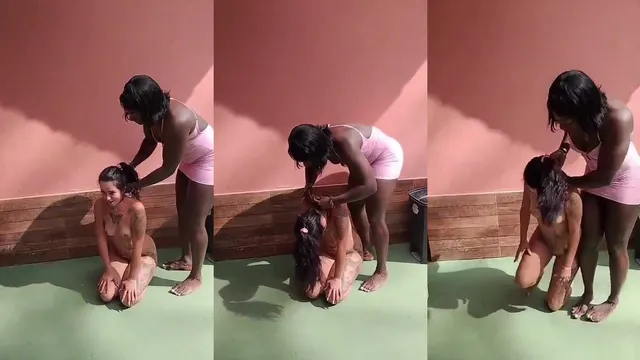 Lésbica leva sua namora para ser dominada por uma Dominatrix TS e filma o momentos