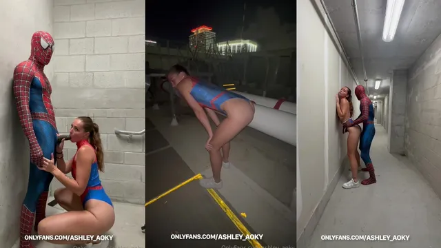 Spider-Girl Cosplay Slut Sucks Cock Interracial