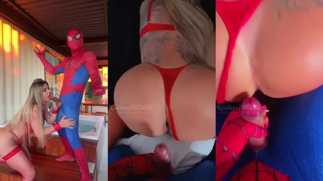 Denise Rocha de quatro dá o cuzinho para o Homem-Aranha até gozar dentro