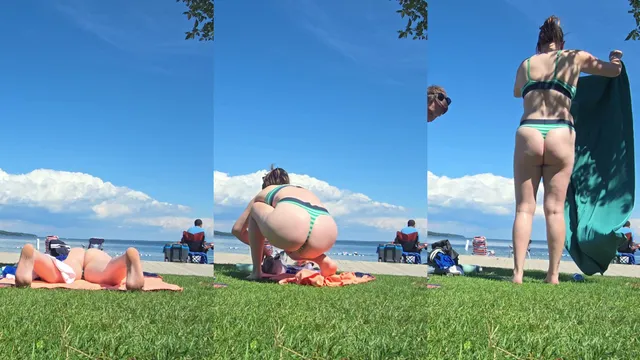 Naughty Amateur Flashes Thong on the Beach