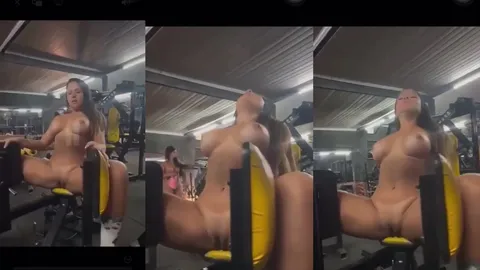 Musa fitness peituda malhando nua na academia