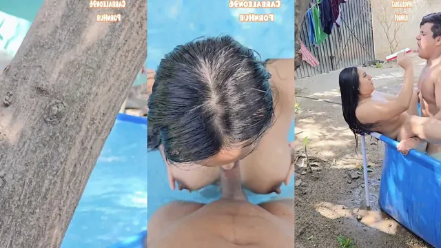 O vizinho de olho na mulher casada, chamou ela pra dar um mergulho e não deu outra