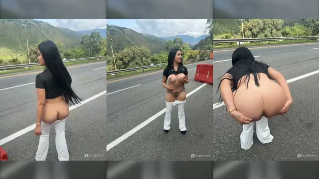 Naughty Colombian Babe Flashes and Teases on the Highway