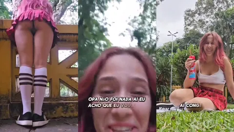 NINFETA RUIVINHA ANDANDO SEM CALCINHA NA RUA EM BUSCA DE UMA ROLA DURA