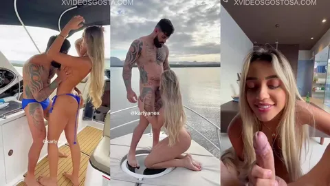 Karlyane Menezes chupando no barco e fodendo rebolando a bunda grande com pau na xoxota